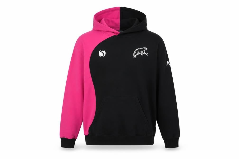 Front view of Samurai women’s pink cotton pullover hoodie, size M, pullover - embroidered