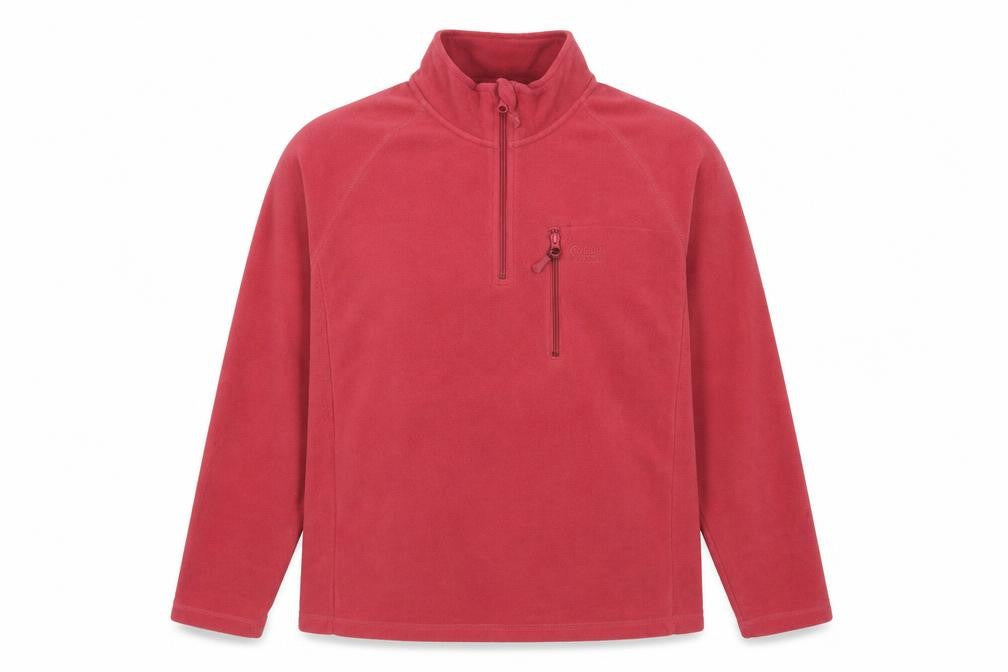 Front view of Cotton Traders women’s pink polyester pullover sweatshirt, size L, zip - logo, embroidered