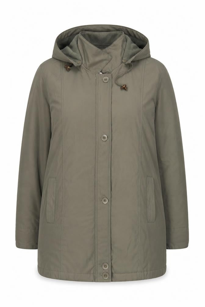 Front view of Bonmarché women’s green jacket coat, size UK 20, zip