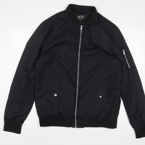 Boohoo Mens Black Bomber Jacket Jacket Size L Zip - Tall