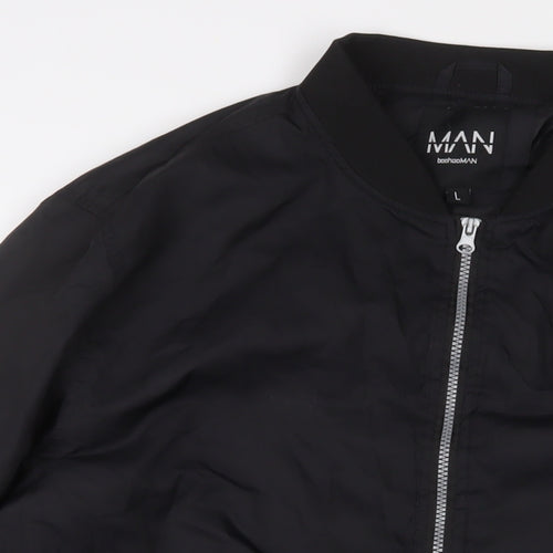 Boohoo Mens Black Bomber Jacket Jacket Size L Zip - Tall