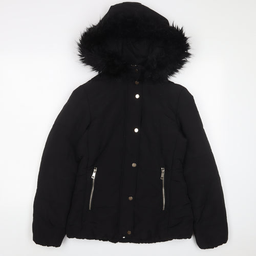 H&M Womens Black Quilted Coat Size 6 Zip - Zip Pockets