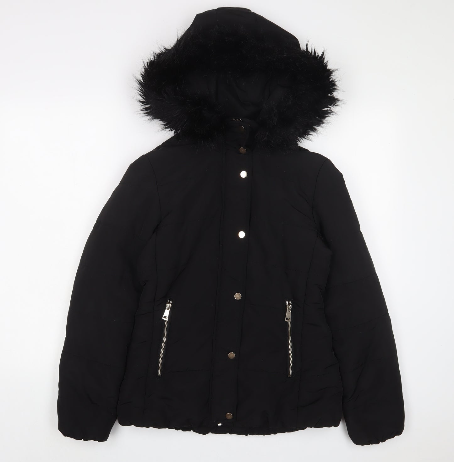 H&M Womens Black Quilted Coat Size 6 Zip - Zip Pockets