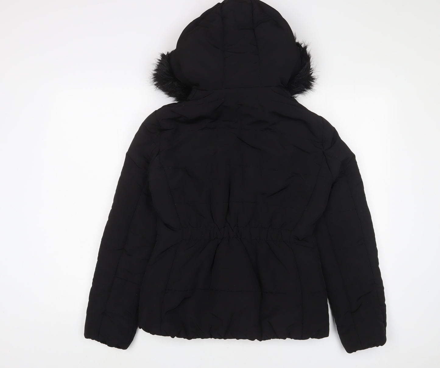 H&M Womens Black Quilted Coat Size 6 Zip - Zip Pockets