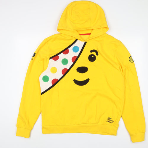 Pudsey Mens Yellow Cotton Pullover Hoodie Size M - Embroidered
