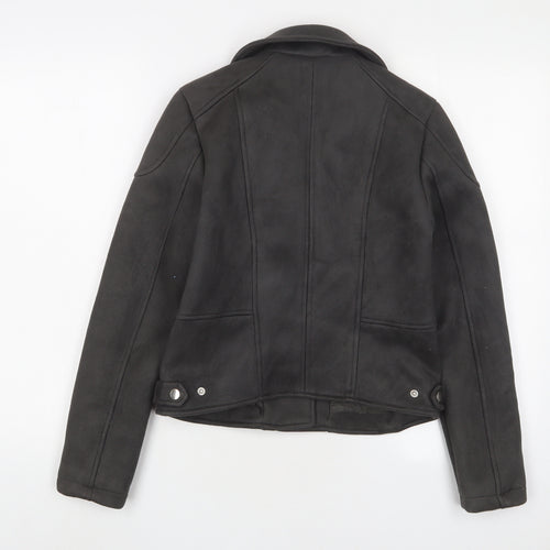 New Look Womens Grey Biker Jacket Size 10 Zip - Zip Pockets