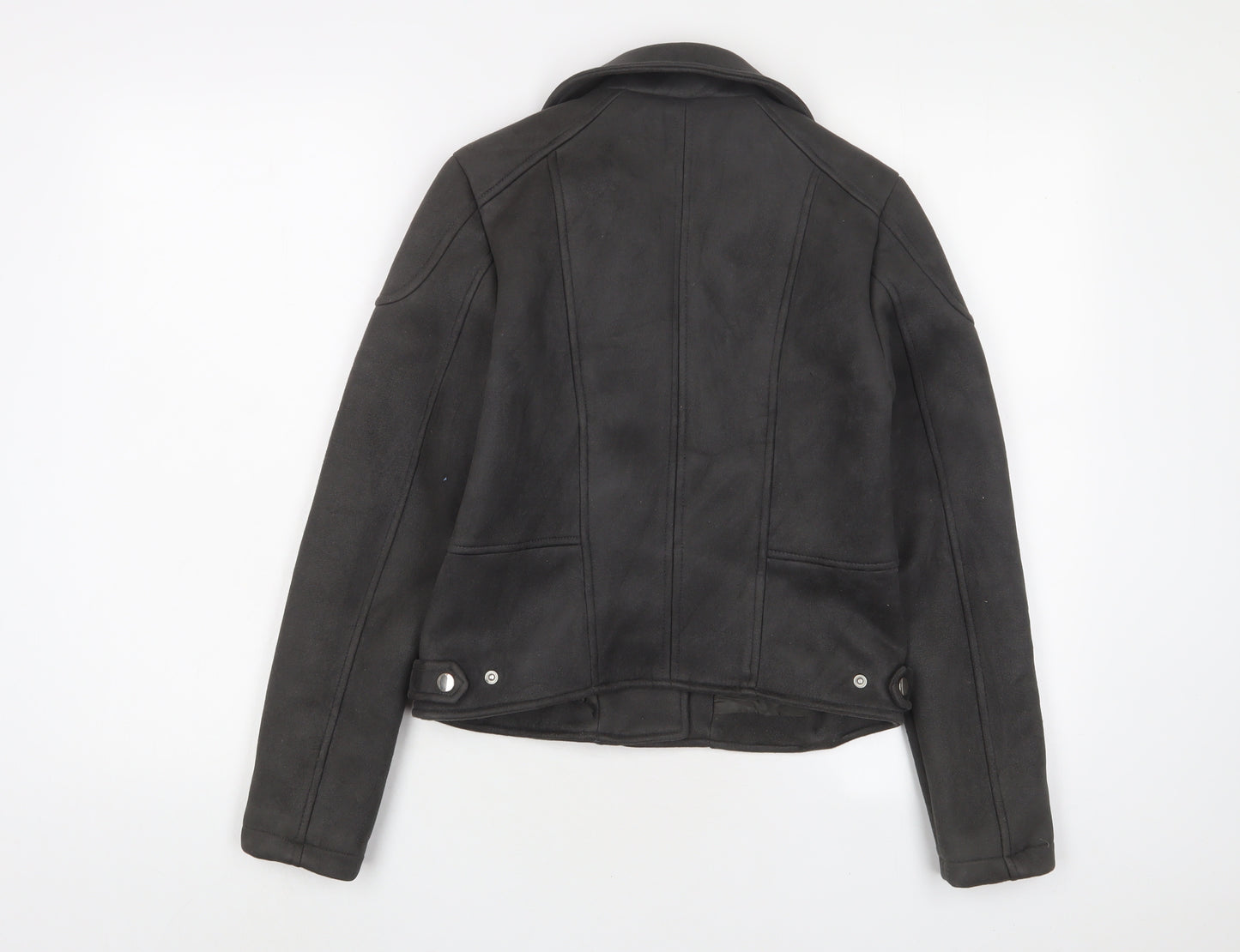 New Look Womens Grey Biker Jacket Size 10 Zip - Zip Pockets