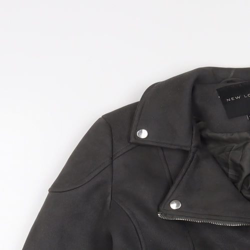 New Look Womens Grey Biker Jacket Size 10 Zip - Zip Pockets