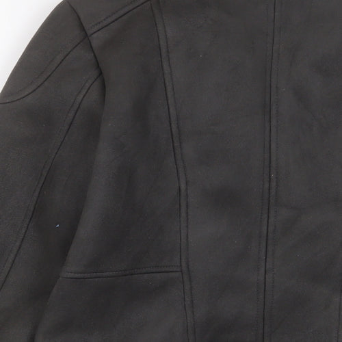 New Look Womens Grey Biker Jacket Size 10 Zip - Zip Pockets