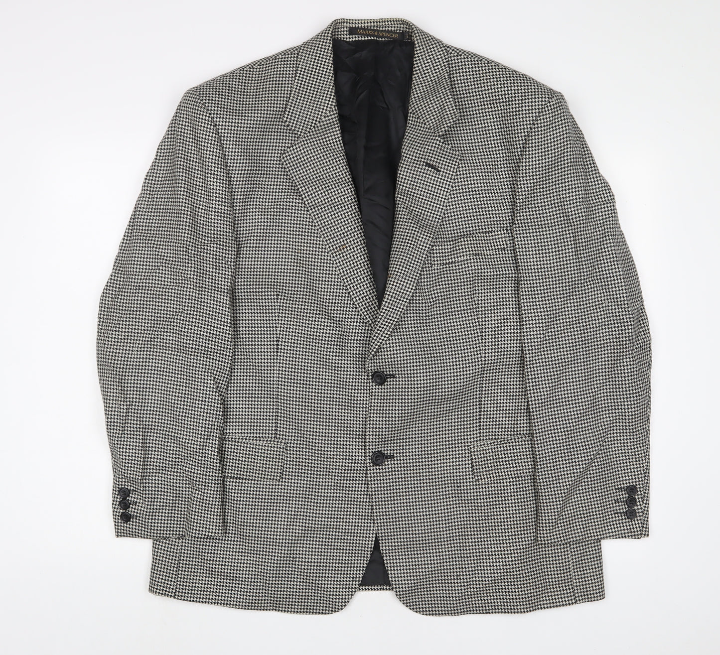 Marks and Spencer Mens Black Houndstooth Wool Jacket Suit Jacket Size 42 Regular
