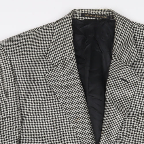 Marks and Spencer Mens Black Houndstooth Wool Jacket Suit Jacket Size 42 Regular