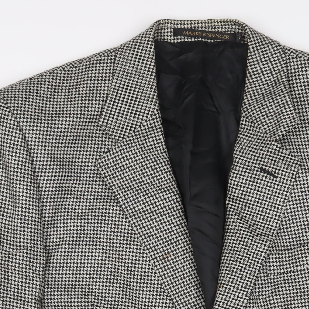 Marks and Spencer Mens Black Houndstooth Wool Jacket Suit Jacket Size 42 Regular