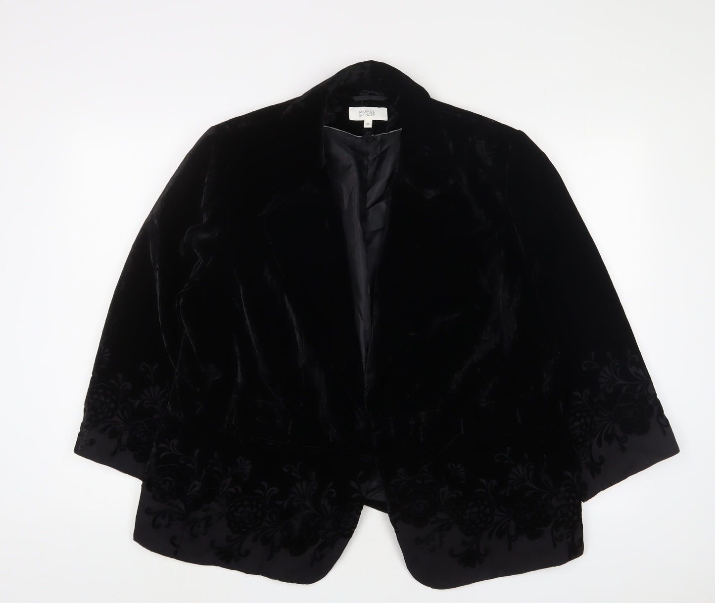 Marks and Spencer Womens Black Jacket Blazer Size 22 Hook & Eye - Embroidered