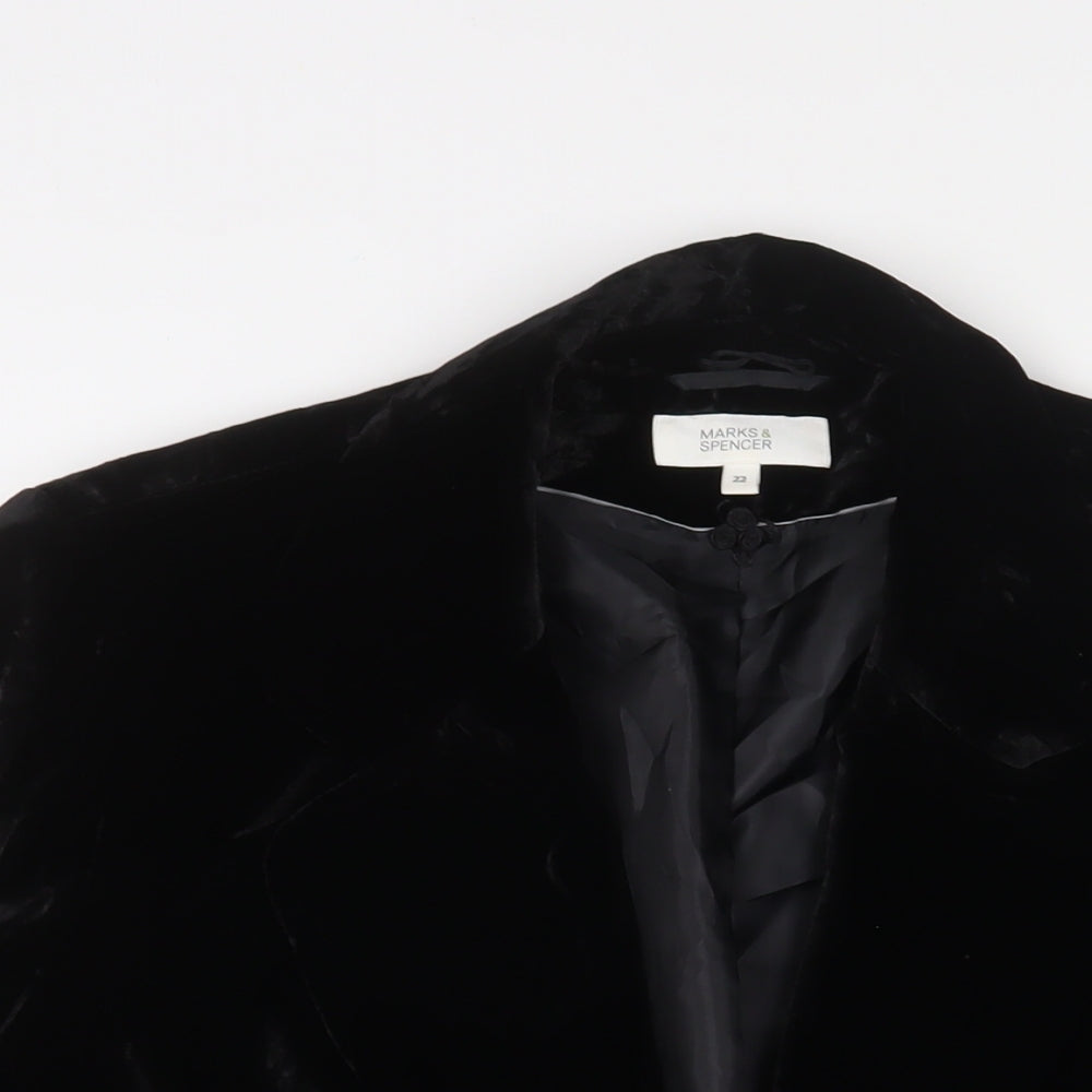 Marks and Spencer Womens Black Jacket Blazer Size 22 Hook & Eye - Embroidered