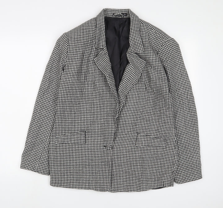 Nasty Gal Womens Black Herringbone Jacket Blazer Size 8 Button