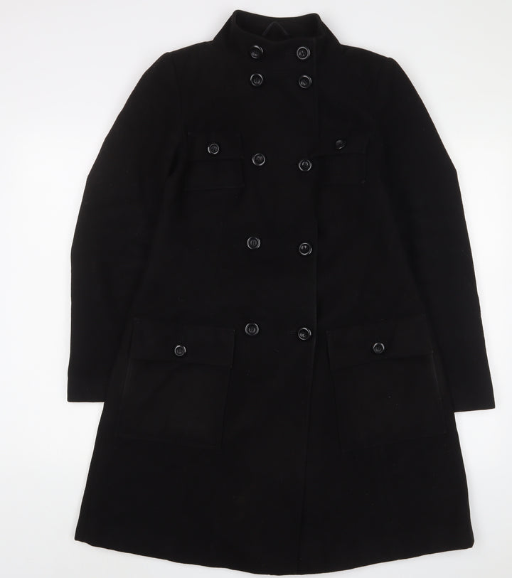 Marks and Spencer Womens Black Overcoat Coat Size 8 Button