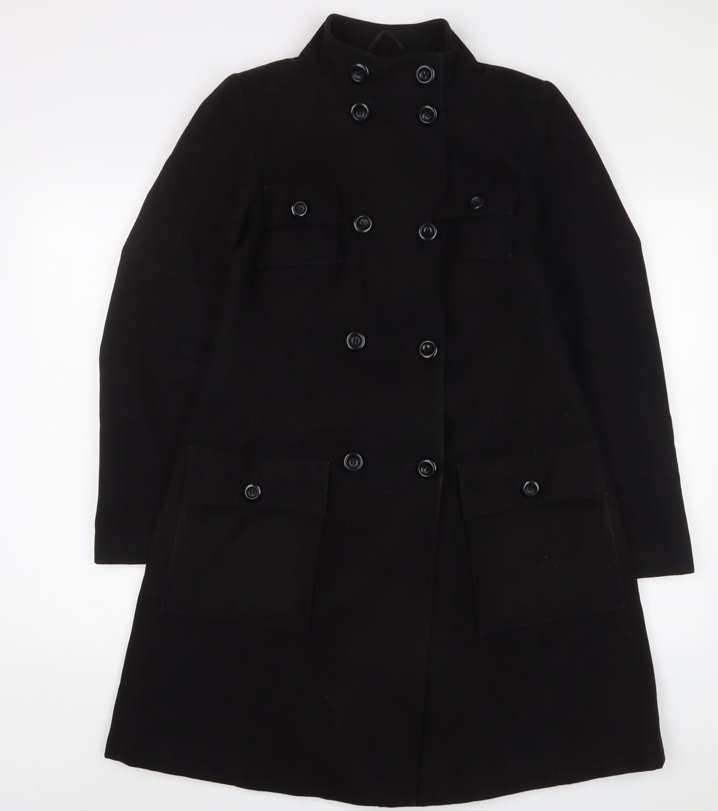 Marks and Spencer Womens Black Overcoat Coat Size 8 Button