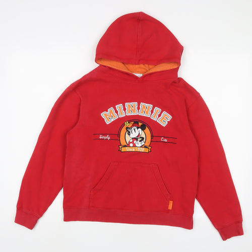 Disney Girls Red Cotton Pullover Hoodie Size 12 Years Pullover - Minnie Mouse