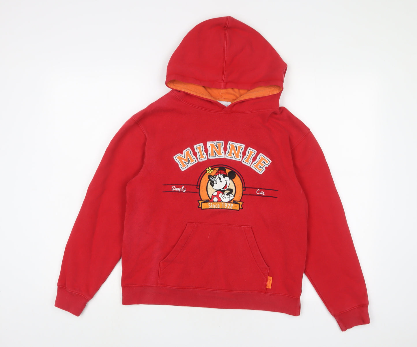 Disney Girls Red Cotton Pullover Hoodie Size 12 Years Pullover - Minnie Mouse