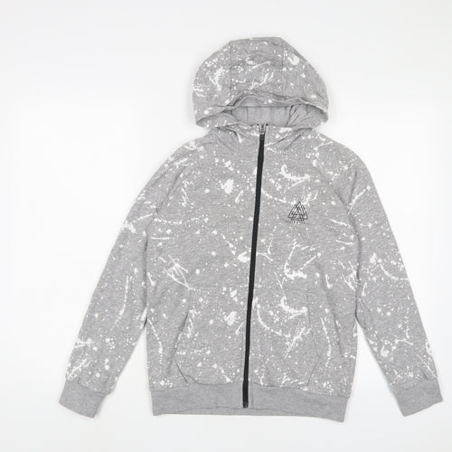 NEXT Boys Grey Geometric Cotton Full Zip Hoodie Size 11 Years Zip