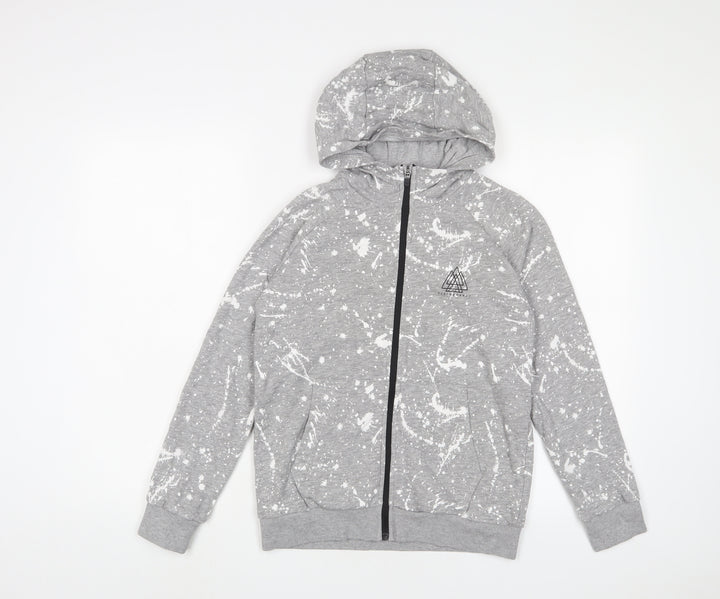 NEXT Boys Grey Geometric Cotton Full Zip Hoodie Size 11 Years Zip