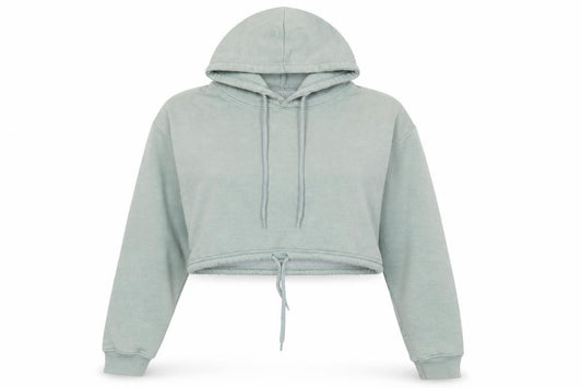 Front view of PRETTYLITTLETHING women’s green cotton pullover hoodie, size M, pullover