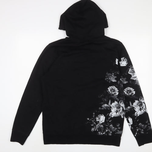 H&M Mens Black Floral Cotton Pullover Hoodie Size M