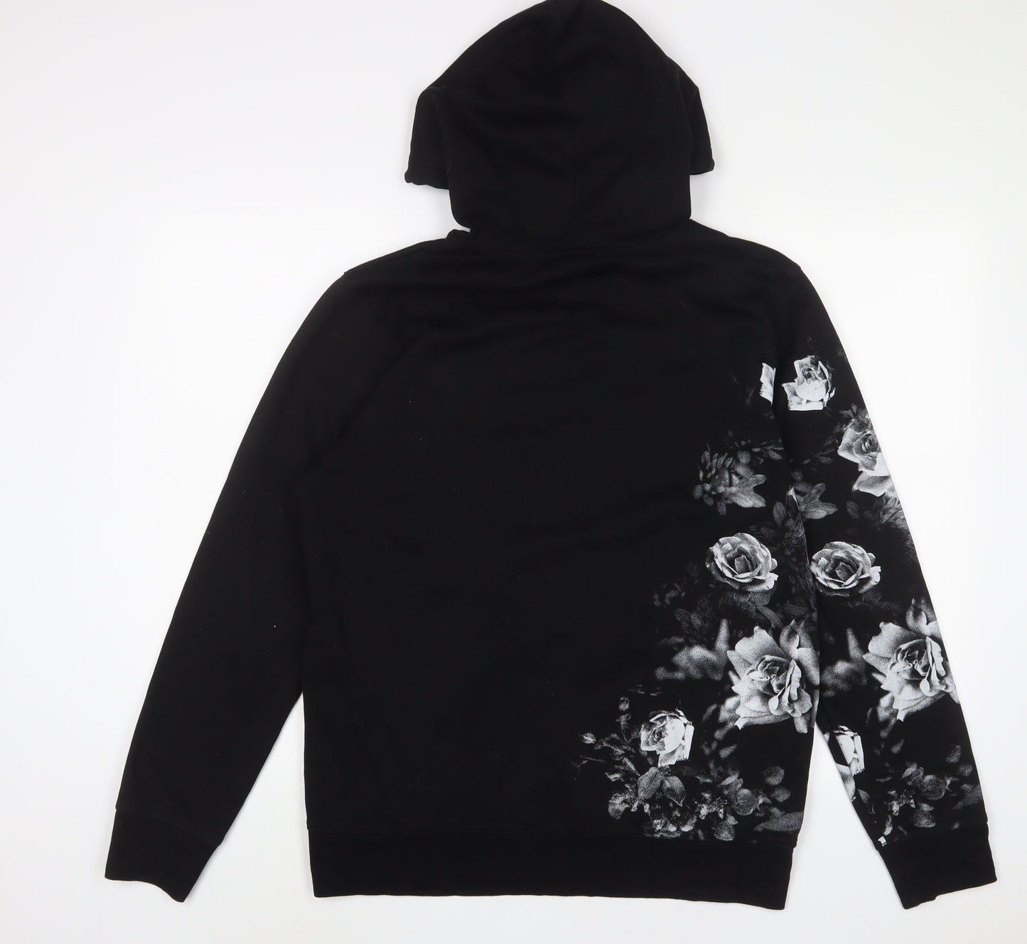 H&M Mens Black Floral Cotton Pullover Hoodie Size M