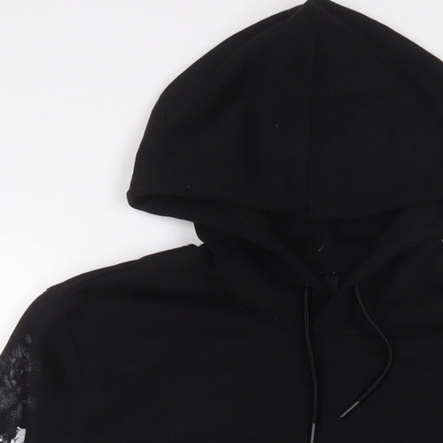 H&M Mens Black Floral Cotton Pullover Hoodie Size M