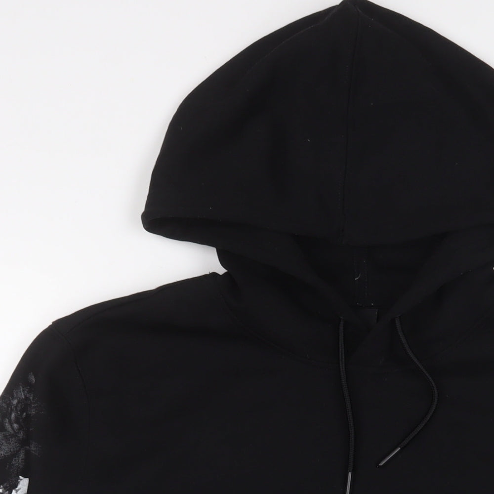 H&M Mens Black Floral Cotton Pullover Hoodie Size M