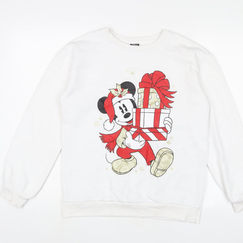 Mickey Mouse Girls White Cotton Pullover Sweatshirt Size 13-14 Years Pullover - Christmas