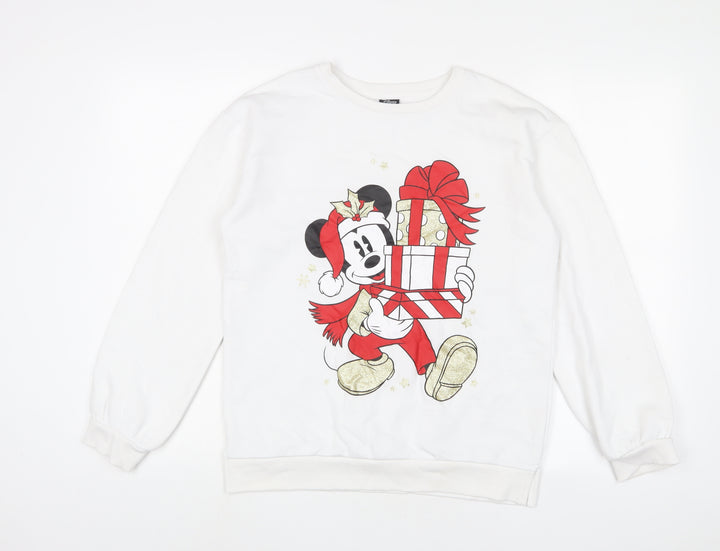 Mickey Mouse Girls White Cotton Pullover Sweatshirt Size 13-14 Years Pullover - Christmas