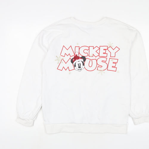 Mickey Mouse Girls White Cotton Pullover Sweatshirt Size 13-14 Years Pullover - Christmas