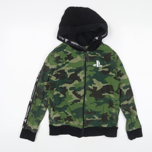 PlayStation Boys Green Camouflage Cotton Full Zip Hoodie Size 9 Years Zip