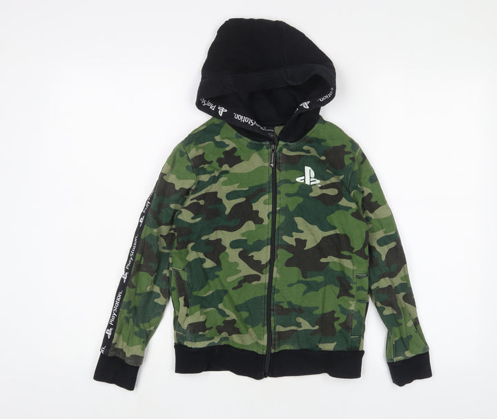 PlayStation Boys Green Camouflage Cotton Full Zip Hoodie Size 9 Years Zip