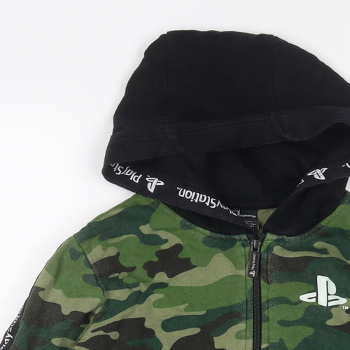 PlayStation Boys Green Camouflage Cotton Full Zip Hoodie Size 9 Years Zip