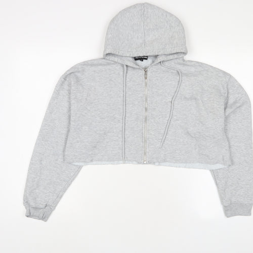 PRETTYLITTLETHING Womens Grey Cotton Full Zip Hoodie Size S Zip