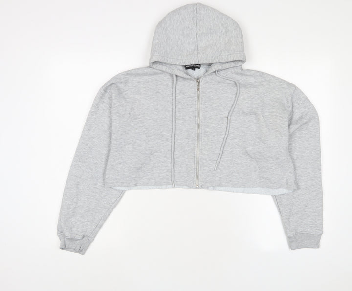 PRETTYLITTLETHING Womens Grey Cotton Full Zip Hoodie Size S Zip