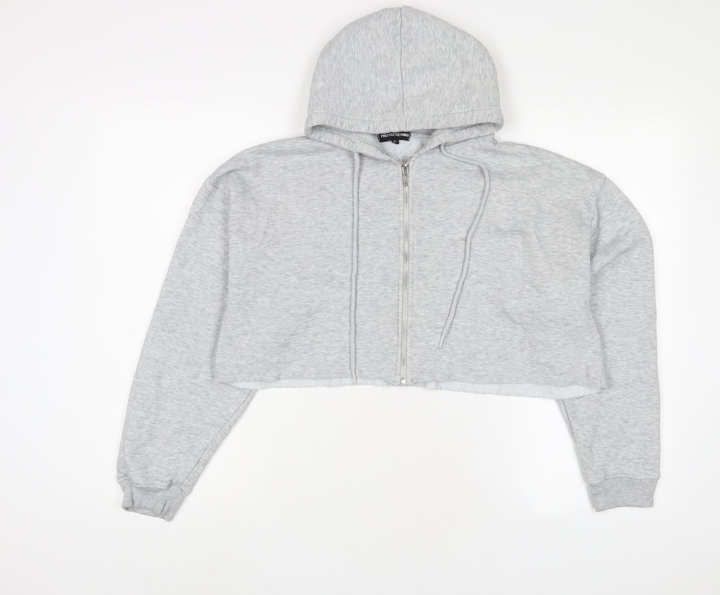 PRETTYLITTLETHING Womens Grey Cotton Full Zip Hoodie Size S Zip