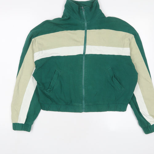 Zara Womens Green Striped Cotton Full Zip Sweatshirt Size M Zip