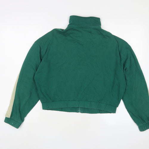 Zara Womens Green Striped Cotton Full Zip Sweatshirt Size M Zip