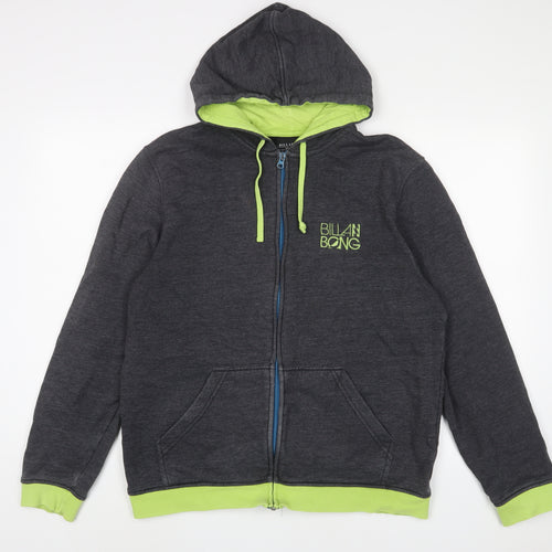 Billabong Mens Grey Cotton Full Zip Hoodie Size M - Logo, Embroidered