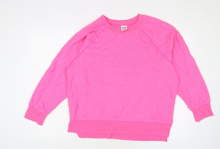 PINK Womens Pink Cotton Pullover Sweatshirt Size M Pullover - Logo, Embroidered