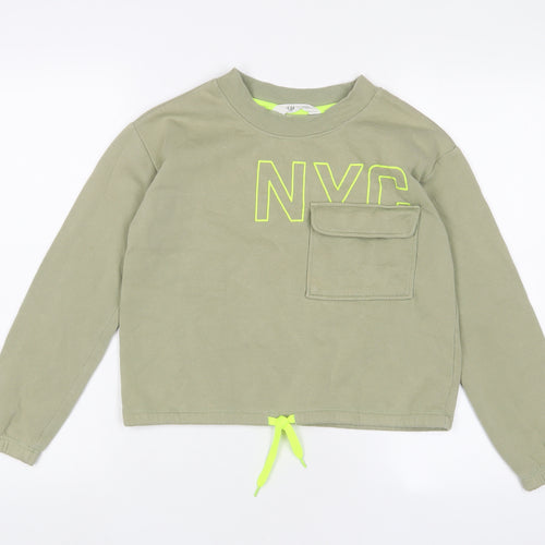 H&M Girls Green Cotton Pullover Sweatshirt Size 10-11 Years Pullover - 10-12 Years