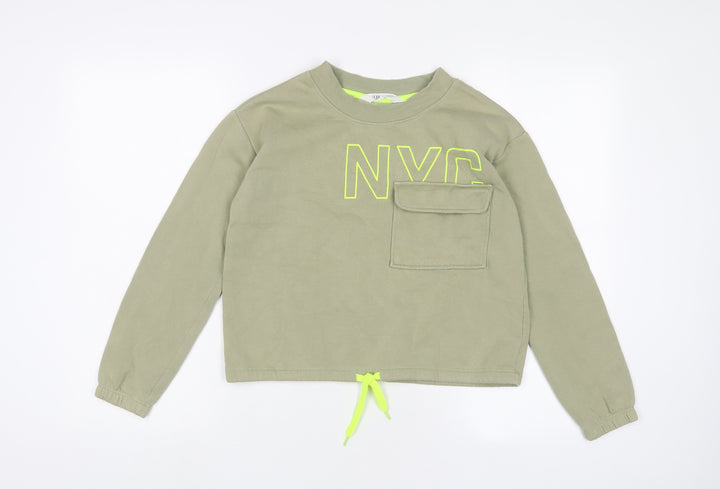 H&M Girls Green Cotton Pullover Sweatshirt Size 10-11 Years Pullover - 10-12 Years