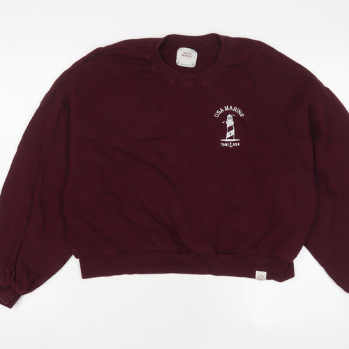 Pull&Bear Womens Red Cotton Pullover Sweatshirt Size S Pullover - Embroidered
