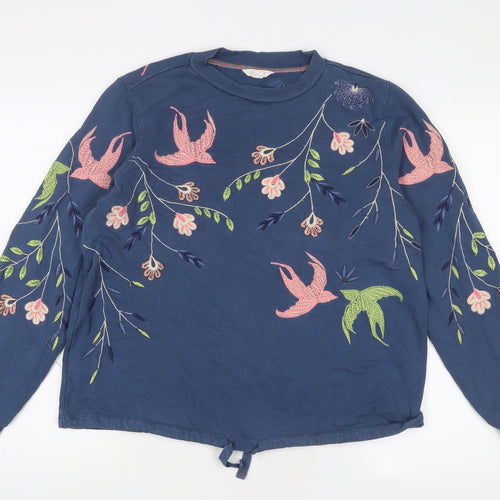 White Stuff Womens Blue Floral Cotton Pullover Sweatshirt Size 12 Pullover - Embroidered