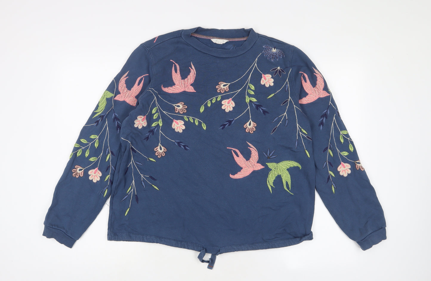 White Stuff Womens Blue Floral Cotton Pullover Sweatshirt Size 12 Pullover - Embroidered