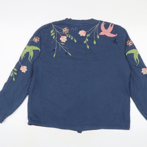 White Stuff Womens Blue Floral Cotton Pullover Sweatshirt Size 12 Pullover - Embroidered