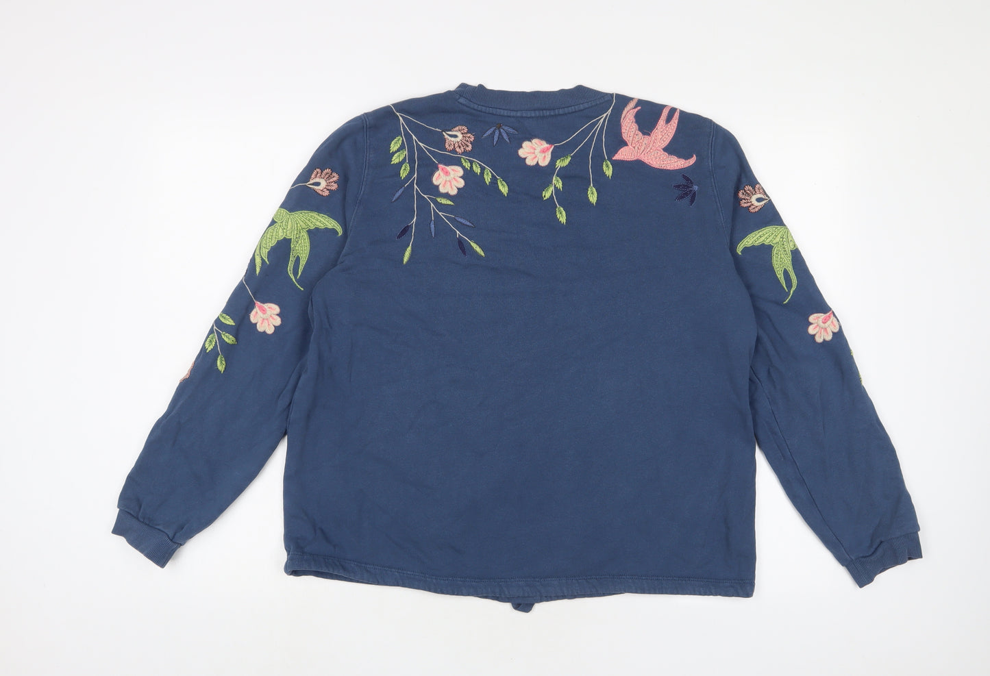 White Stuff Womens Blue Floral Cotton Pullover Sweatshirt Size 12 Pullover - Embroidered